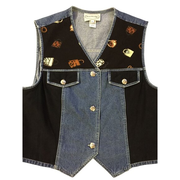 Stonebridge Denim Vest Womens XL Purse Print Western Button Front Used - Picture 3 of 16